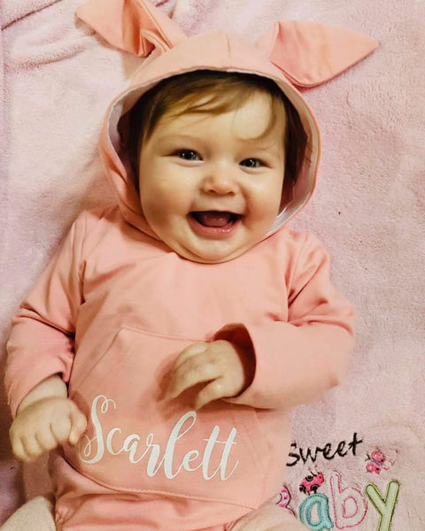 PERSONALIZED BUNNY ROMPER- GREY