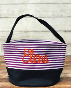 Personalized Purple Stripes Trick or Treat Bucket