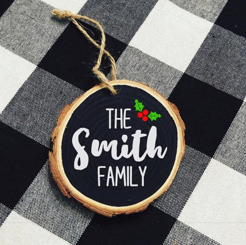 Mistletoe Family Wood Slice Ornament