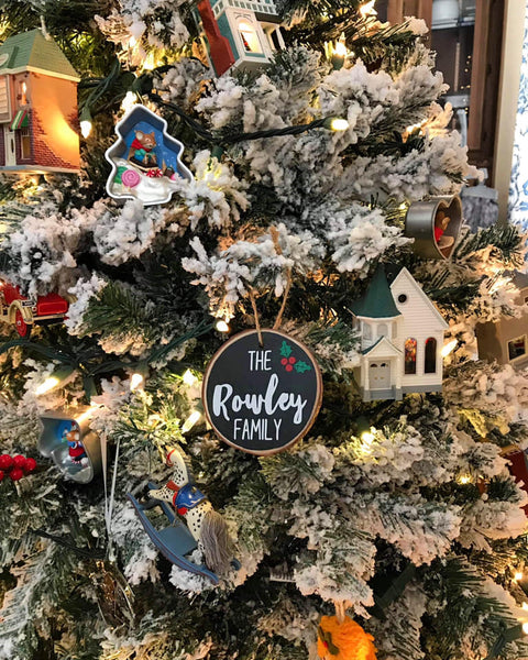 Mistletoe Family Wood Slice Ornament