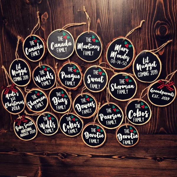 Mistletoe Family Wood Slice Ornament