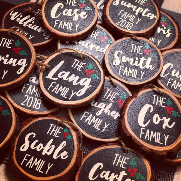 Mistletoe Family Wood Slice Ornament